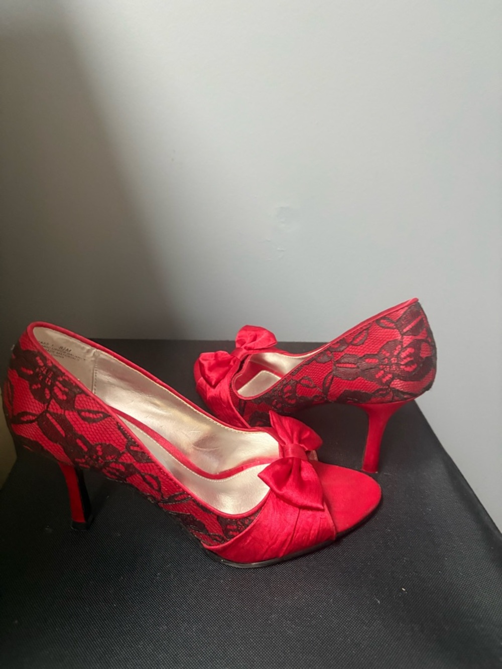Rampage Red Lace Bow Peep-Toe Heels